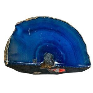 Blue Brazilian Agate Stone Half With Polished Surface & Natural Raw Edges READ
